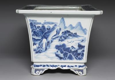 图片[3]-Rectangular planter with decoration of flowers and landscape in underglaze blue, Qing dynasty, Kangxi reign (1662-1722)-China Archive